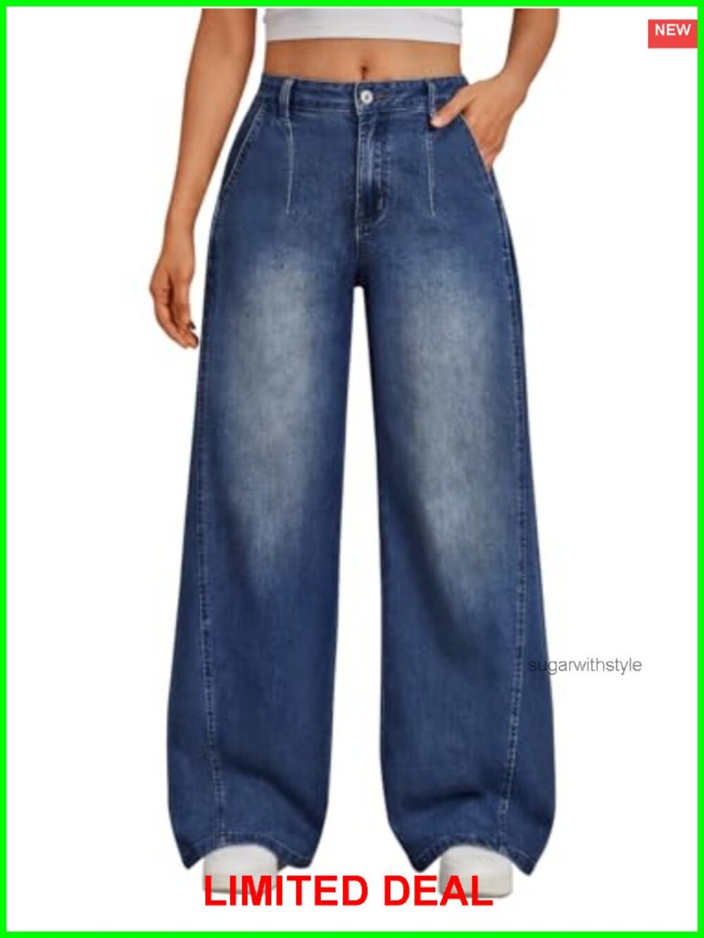 Wide Leg Jeans Side Pleats Baggy Casual Denim Pants Soft Drape Women